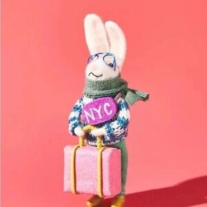 NWT Anthropologie Traveling Bunny New York Christmas Ornament